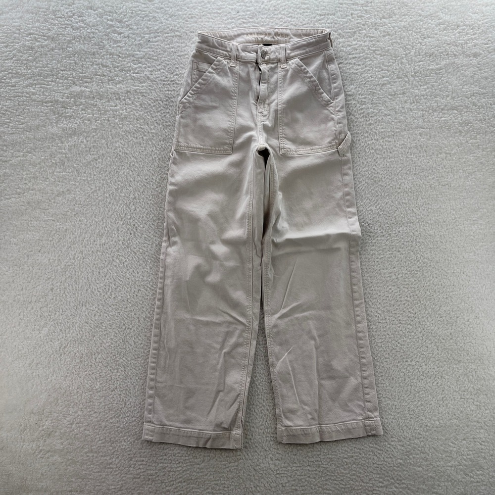 American Eagle Baker Pants Womens 2 Cream Super High Rise Baggy Wide Leg Y2K